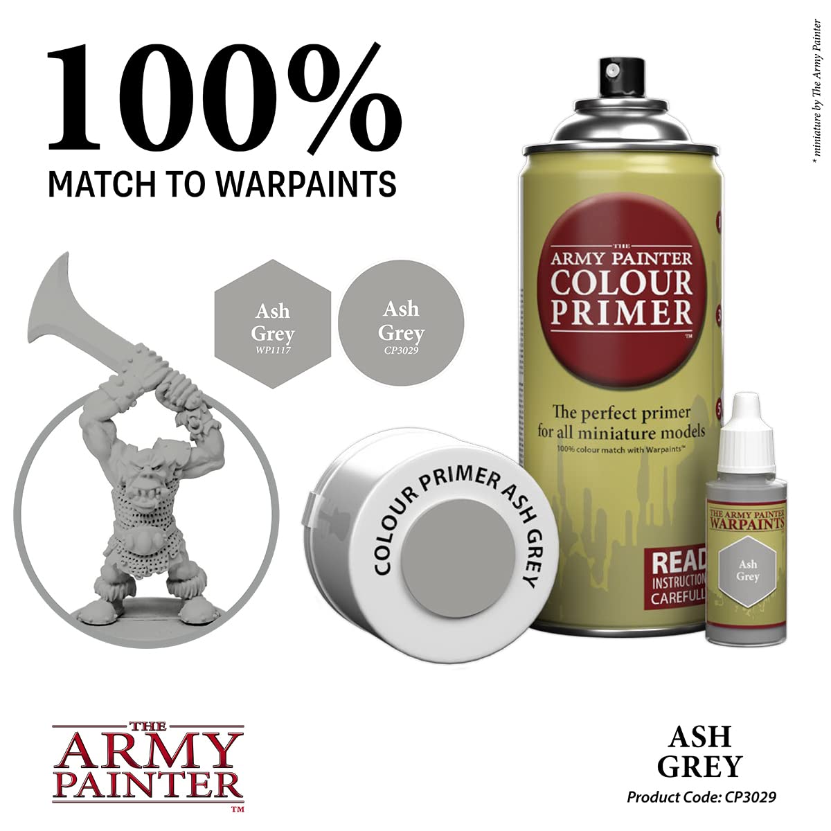 The Army Painter Colour Primer Ash Grey, 400 mL – Fast-Drying Acrylic Basecoat for Miniatures