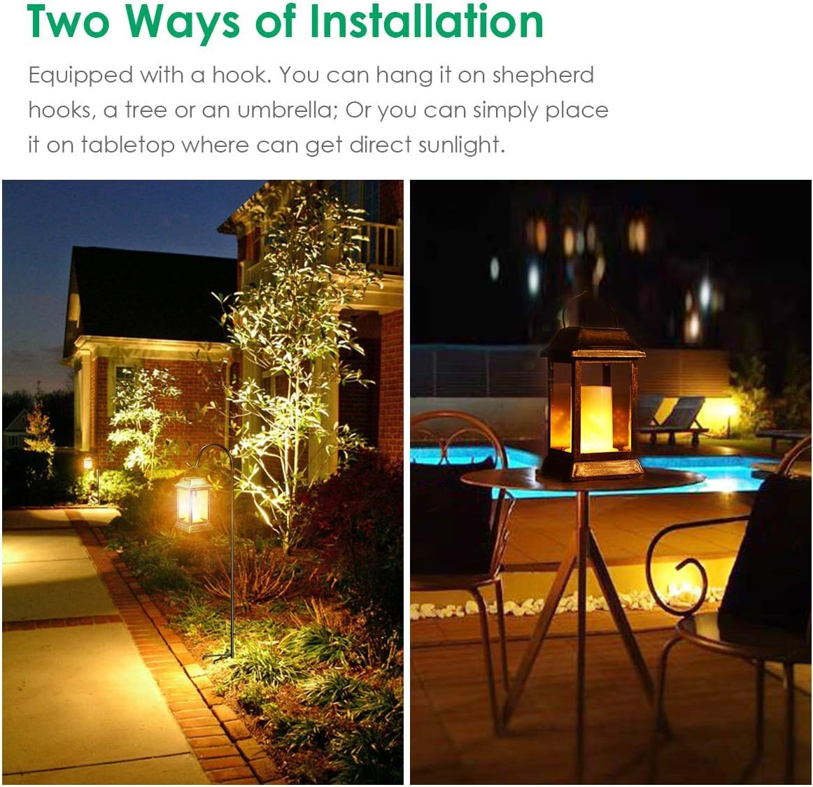 TomCare Solar Lights Flickering Flame Lanterns – 4 Pack Bronze Outdoor Hanging Lanterns