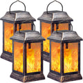 TomCare Solar Lights Flickering Flame Lanterns – 4 Pack Bronze Outdoor Hanging Lanterns