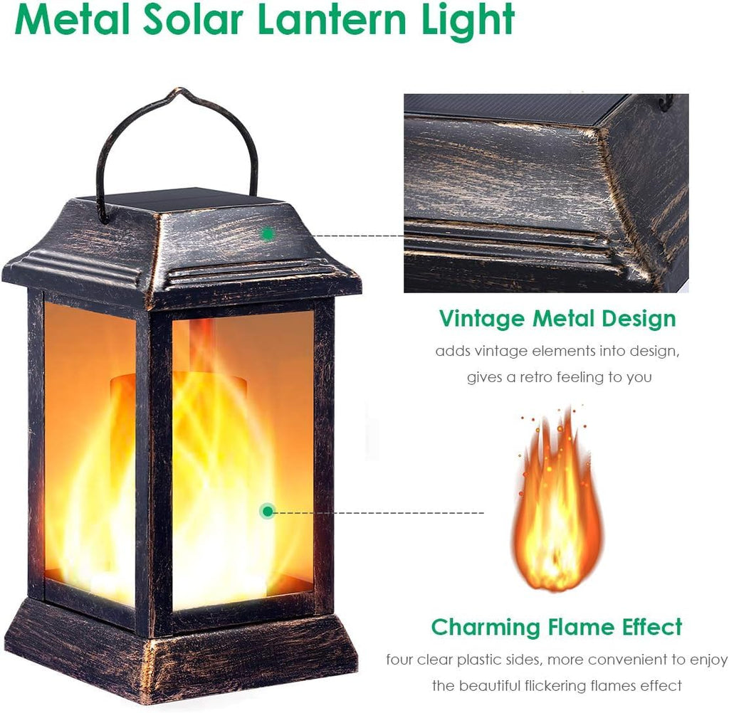 TomCare Solar Lights Flickering Flame Lanterns – 4 Pack Bronze Outdoor Hanging Lanterns