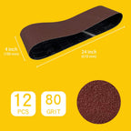 "TPmax 4x24 Inch 80 Grit Sanding Belt – Premium Aluminum Oxide, 12 Pack"