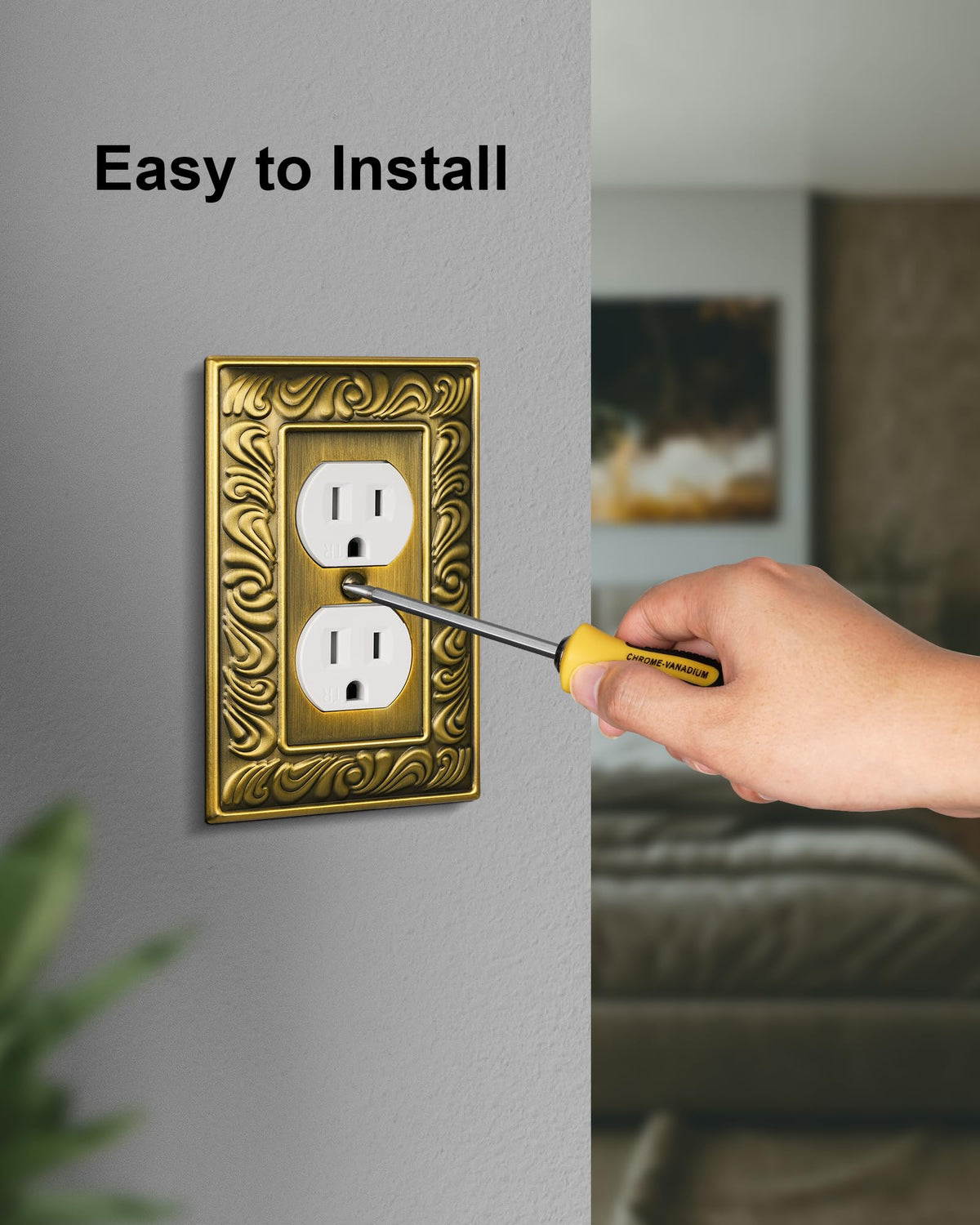 Treewell 4-Pack Paisley Pattern Antique Brass Duplex Outlet Covers | 1-Gang Wall Plates