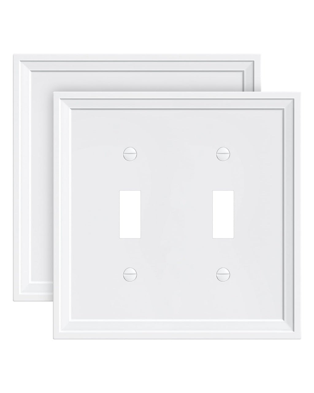 TREEWELL 2-Pack Double Toggle Light Switch Cover Plate – White, Bamboo Fiber, 2-Gang