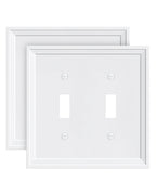 TREEWELL 2-Pack Double Toggle Light Switch Cover Plate – White, Bamboo Fiber, 2-Gang