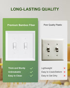 TREEWELL 2-Pack Double Toggle Light Switch Cover Plate – White, Bamboo Fiber, 2-Gang