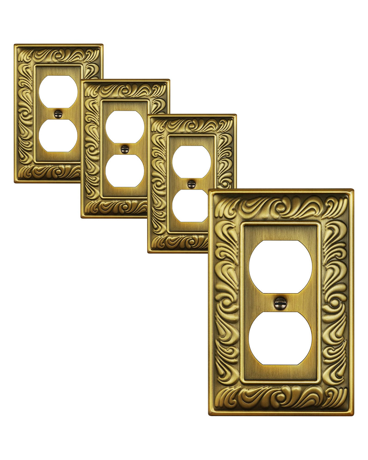 Treewell 4-Pack Paisley Pattern Antique Brass Duplex Outlet Covers | 1-Gang Wall Plates