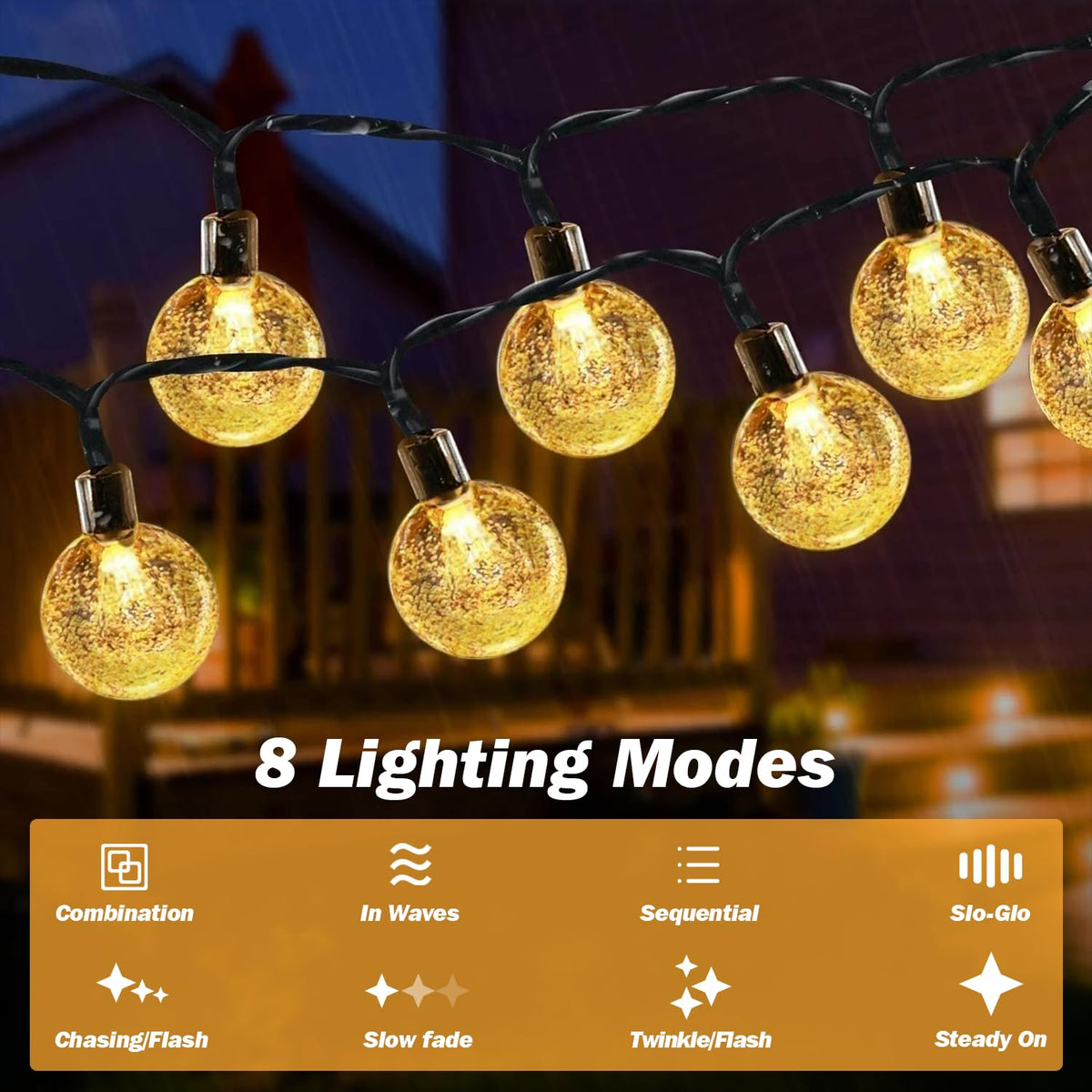 USOKYO Solar Lights Outdoor 2-Pack | 72ft, 120 LED, 8 Modes, Waterproof Crystal Globe