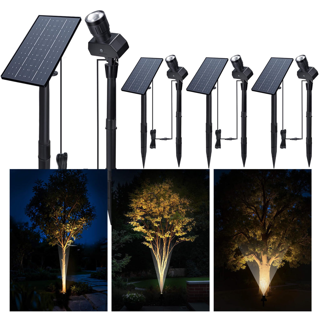 Varmtalys Outdoor Solar Spotlight 4-Pack — Adjustable Beam, IP65 Waterproof, Dusk-to-Dawn, 5 Modes