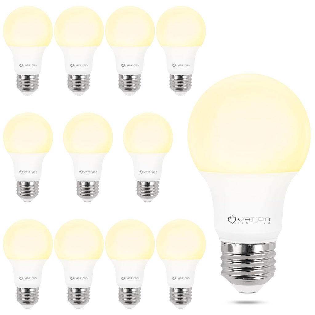 VATION LIGHTING Dimmable A19 LED Bulbs 3000K Warm White, 12 Pack – 9W, 800 Lumens, E26 Base