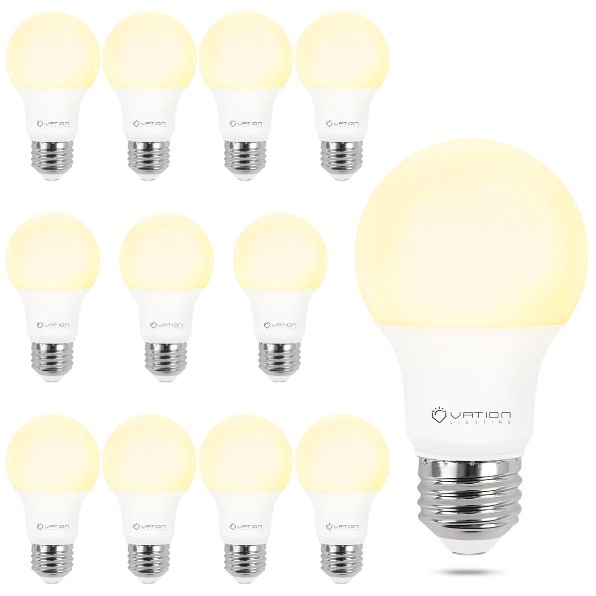 VATION LIGHTING Dimmable A19 LED Bulbs 3000K Warm White, 12 Pack – 9W, 800 Lumens, E26 Base
