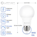 VATION LIGHTING Dimmable A19 LED Bulbs 3000K Warm White, 12 Pack – 9W, 800 Lumens, E26 Base