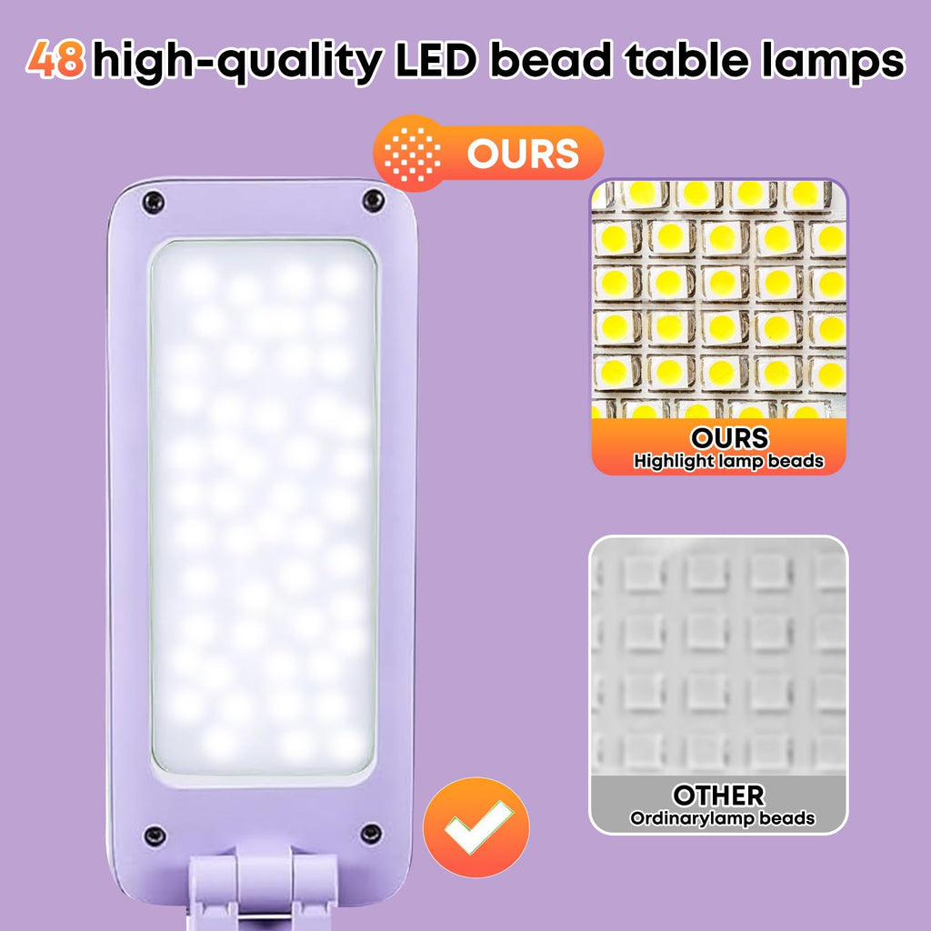VAVOFO Cute Bunny Desk Lamp – Foldable LED Rechargeable Table Light, 3 Color Modes, Dimmable, Eye-Caring for Kids (Purple)