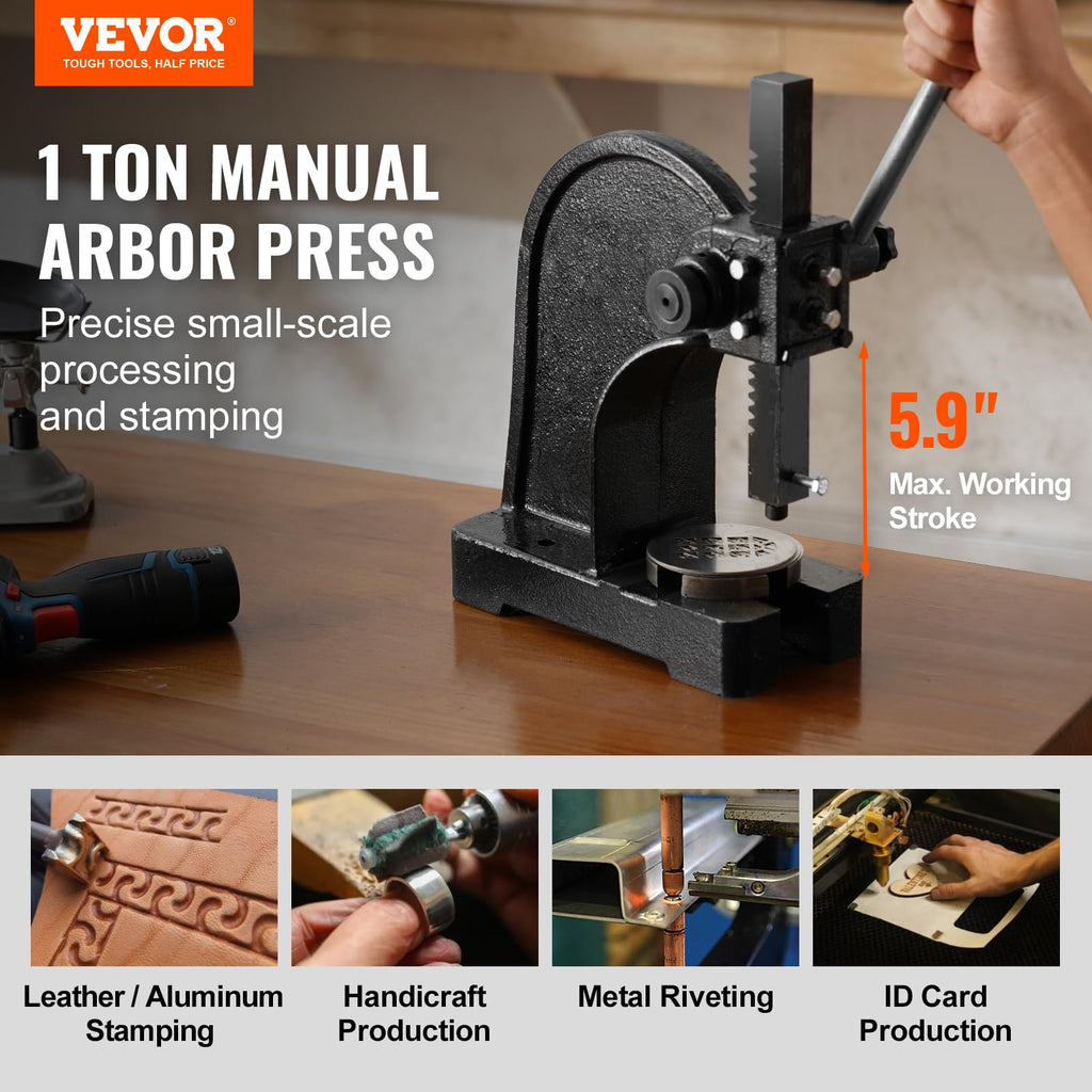 VEVOR Arbor Press AP-1 Ton — 1-Ton Manual Precision Press for Stamping