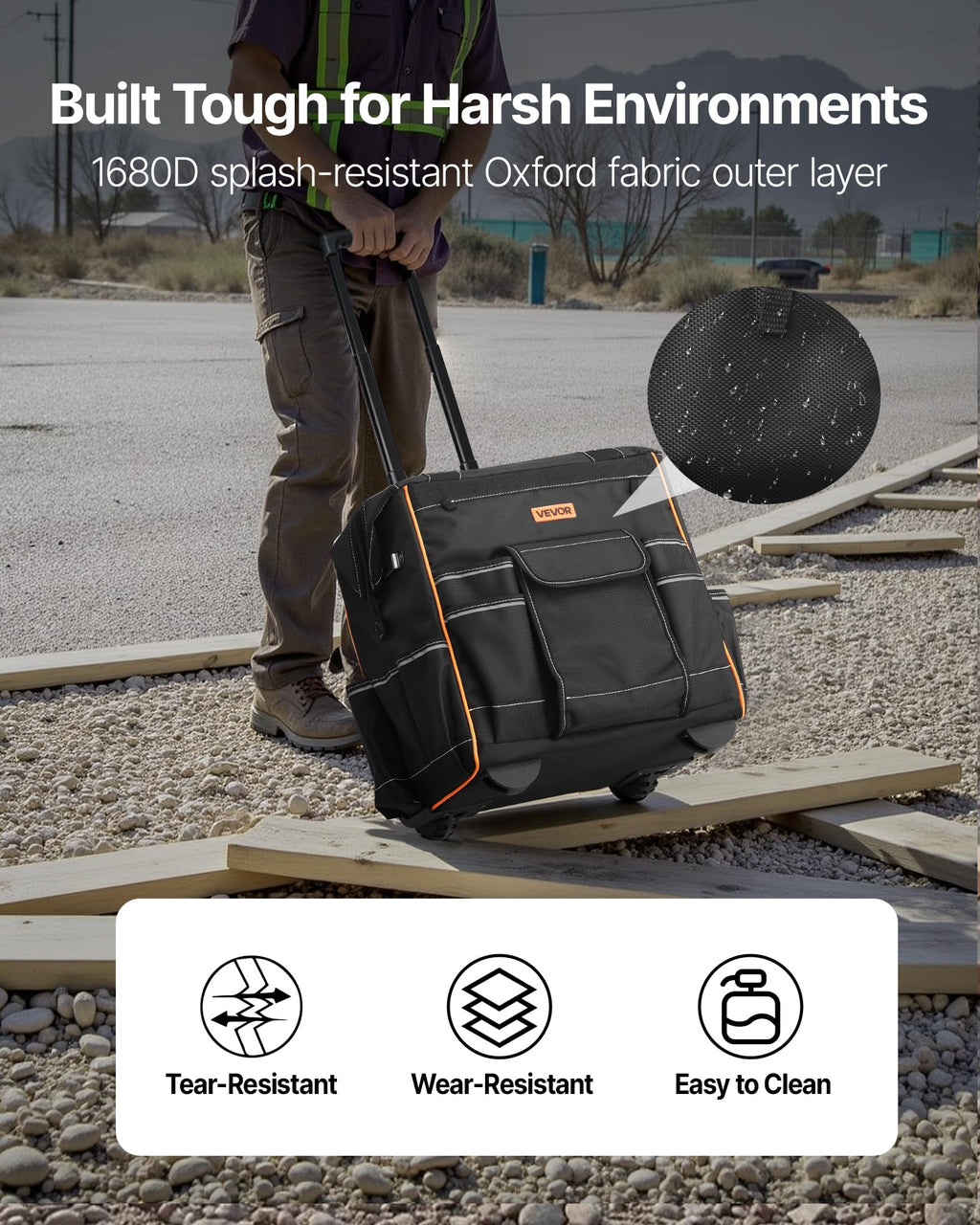 VEVOR 15-Inch Rolling Tool Bag on Wheels — 110 Lbs Capacity, 25 Pockets