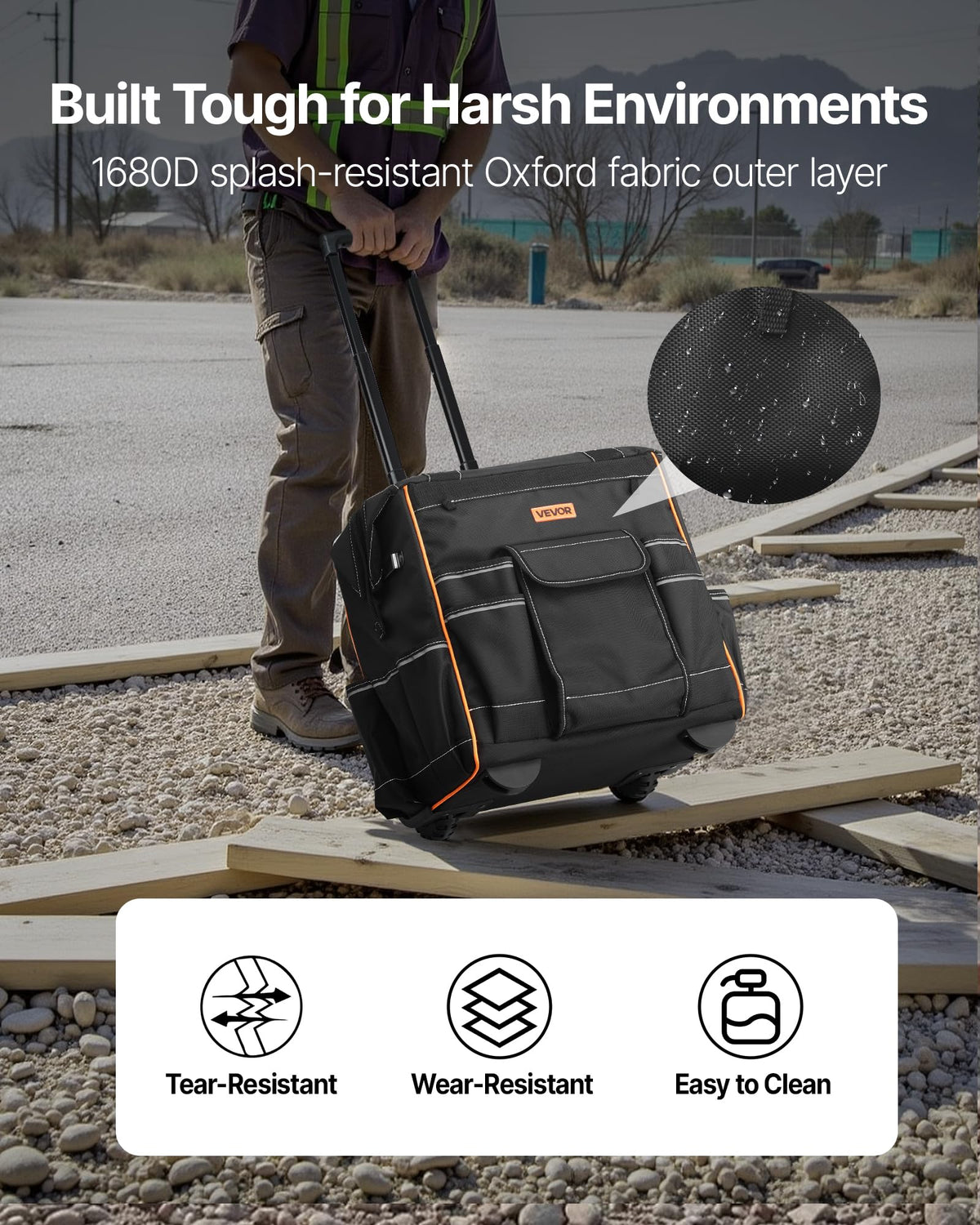 VEVOR 15-Inch Rolling Tool Bag on Wheels — 110 Lbs Capacity, 25 Pockets