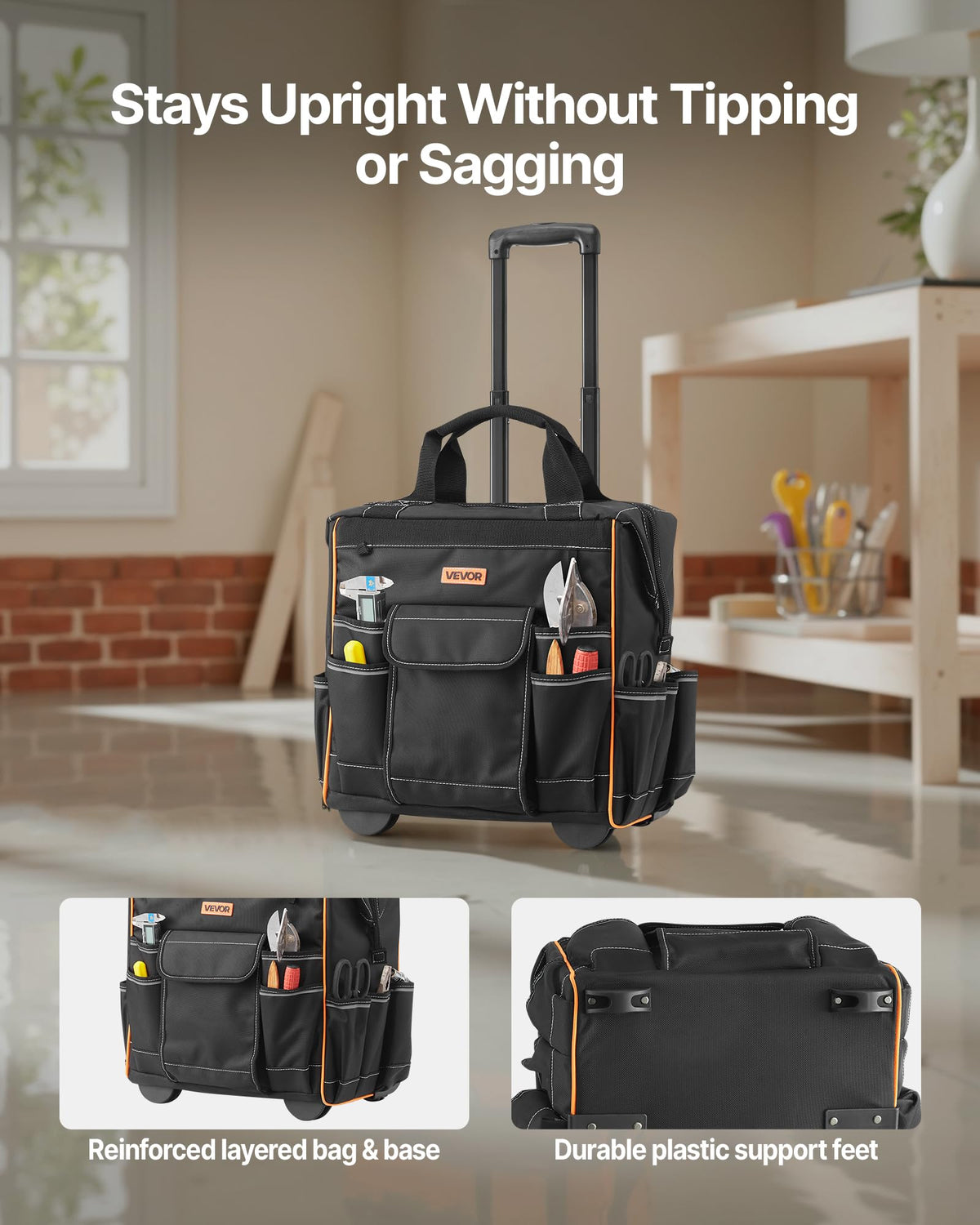 VEVOR 15-Inch Rolling Tool Bag on Wheels — 110 Lbs Capacity, 25 Pockets