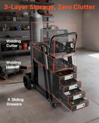 VEVOR Welding Cart – 2-Tier, 4 Drawers, 265 LBS Capacity, 360° Wheels, Tank Chains