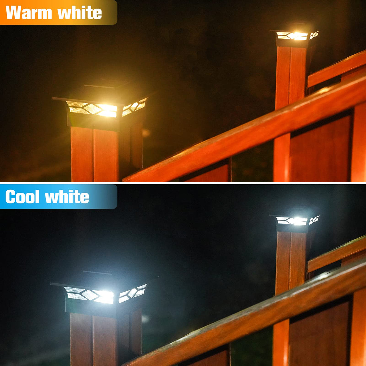 VOLISUN Solar Post Cap Lights – 12-Pack for 4x4/6x6 Posts | Black, IP44 Waterproof, 2 Color Modes