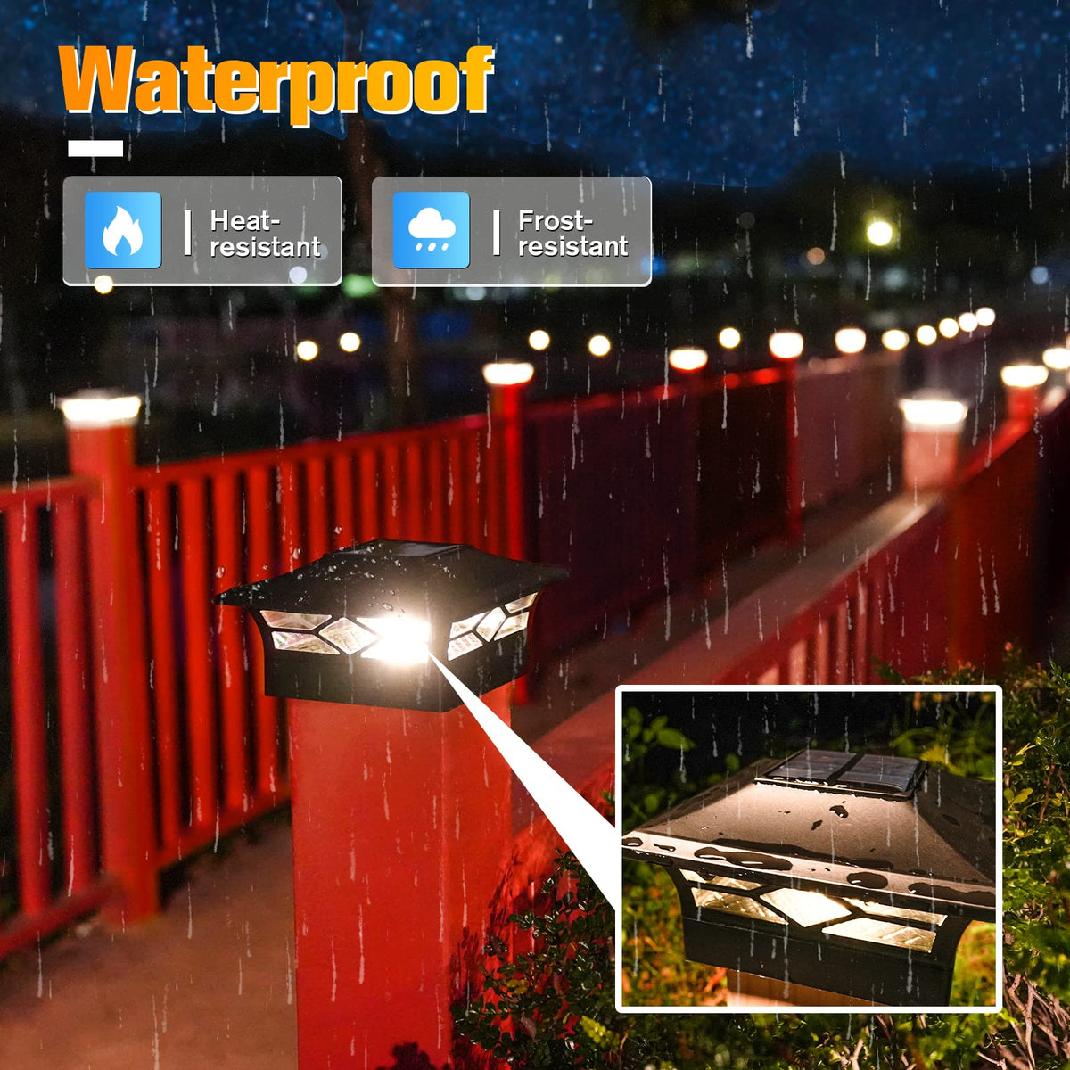 VOLISUN Solar Post Cap Lights – 12-Pack for 4x4/6x6 Posts | Black, IP44 Waterproof, 2 Color Modes