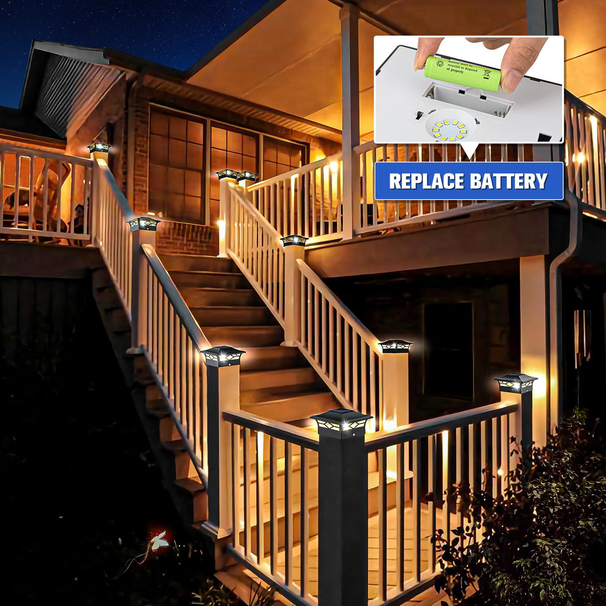 VOLISUN Solar Post Cap Lights – 12-Pack for 4x4/6x6 Posts | Black, IP44 Waterproof, 2 Color Modes