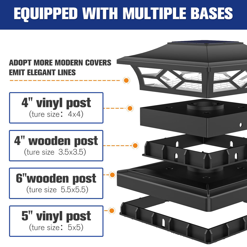 VOLISUN Solar Post Cap Lights – 12-Pack for 4x4/6x6 Posts | Black, IP44 Waterproof, 2 Color Modes