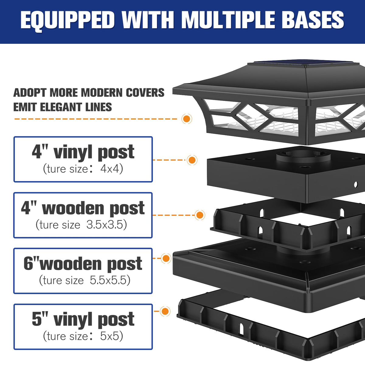 VOLISUN Solar Post Cap Lights – 12-Pack for 4x4/6x6 Posts | Black, IP44 Waterproof, 2 Color Modes