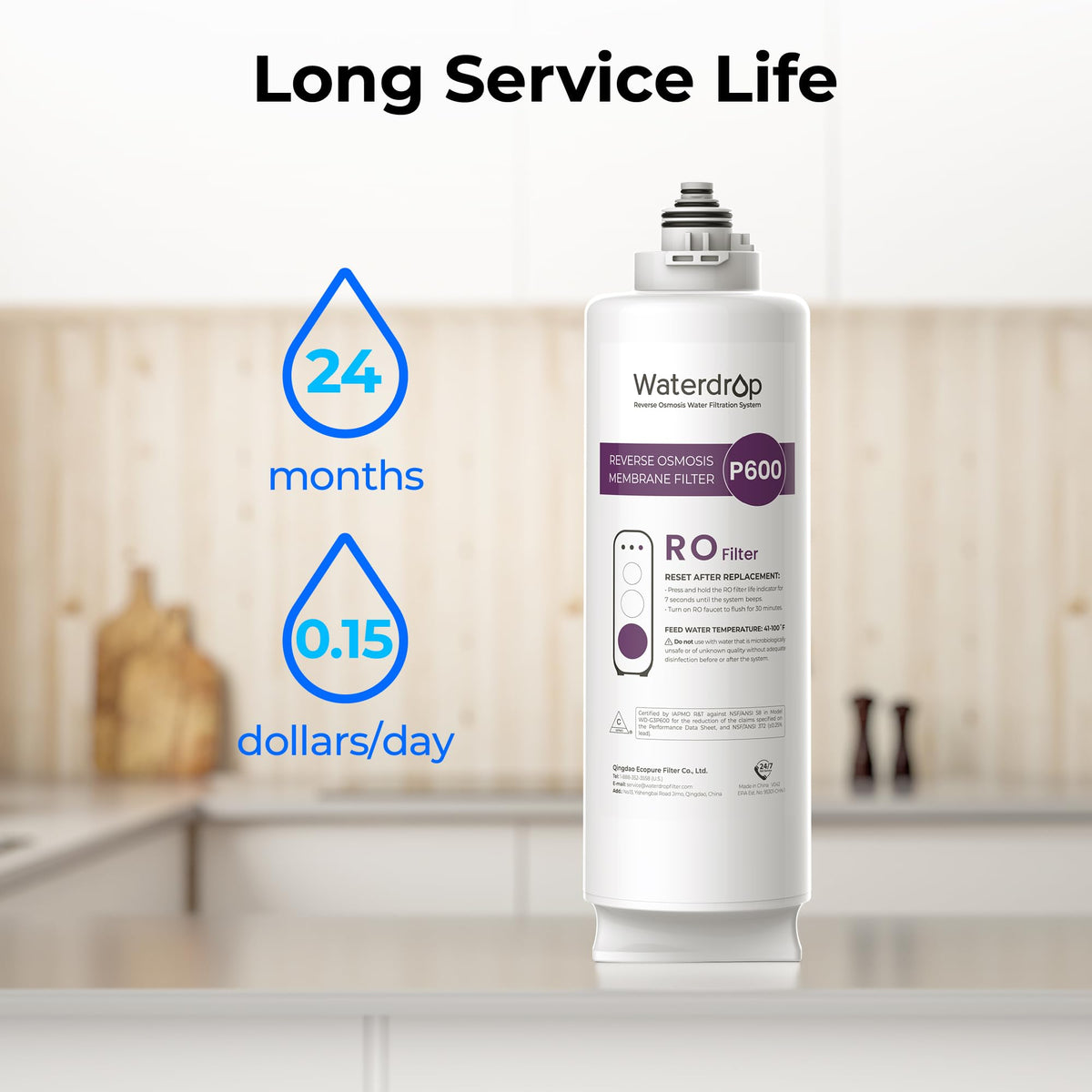 Waterdrop G3P600-RO Replacement Filter — 0.0001μm RO, 2-Year Lifespan for Undersink System