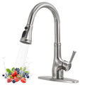 WEWE Vintage Kitchen Faucet with Pull-Down Sprayer – Stainless Steel, Brushed Nickel, 1 or 3 Hole