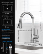 WEWE Vintage Kitchen Faucet with Pull-Down Sprayer – Stainless Steel, Brushed Nickel, 1 or 3 Hole