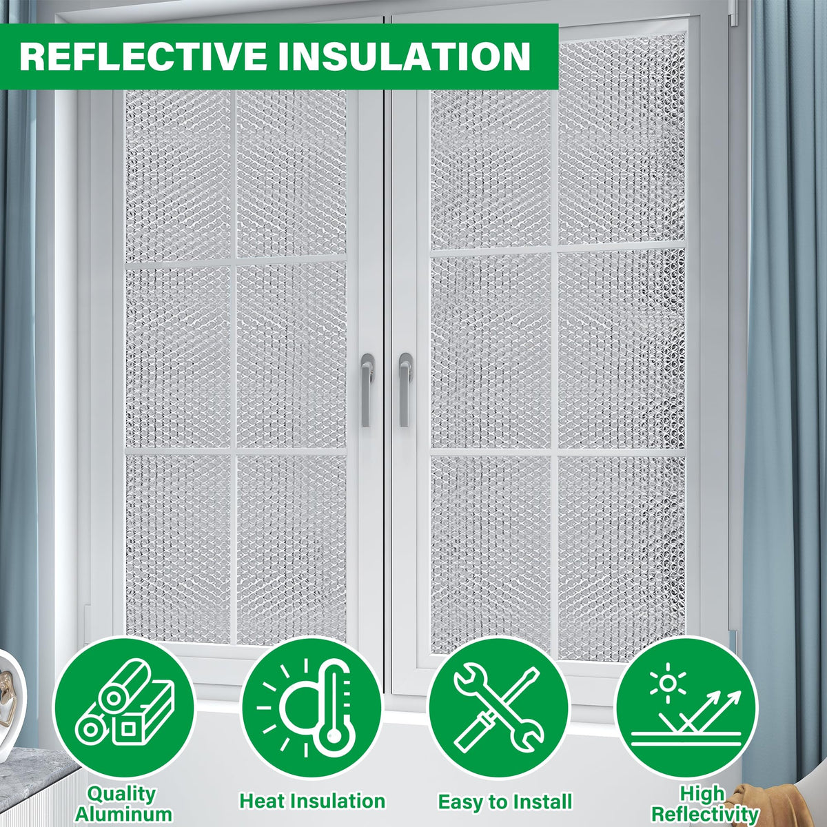 Winemana Window Insulation Roll 48in x 10ft – Reflective Double-Sided Aluminum Foil Shield