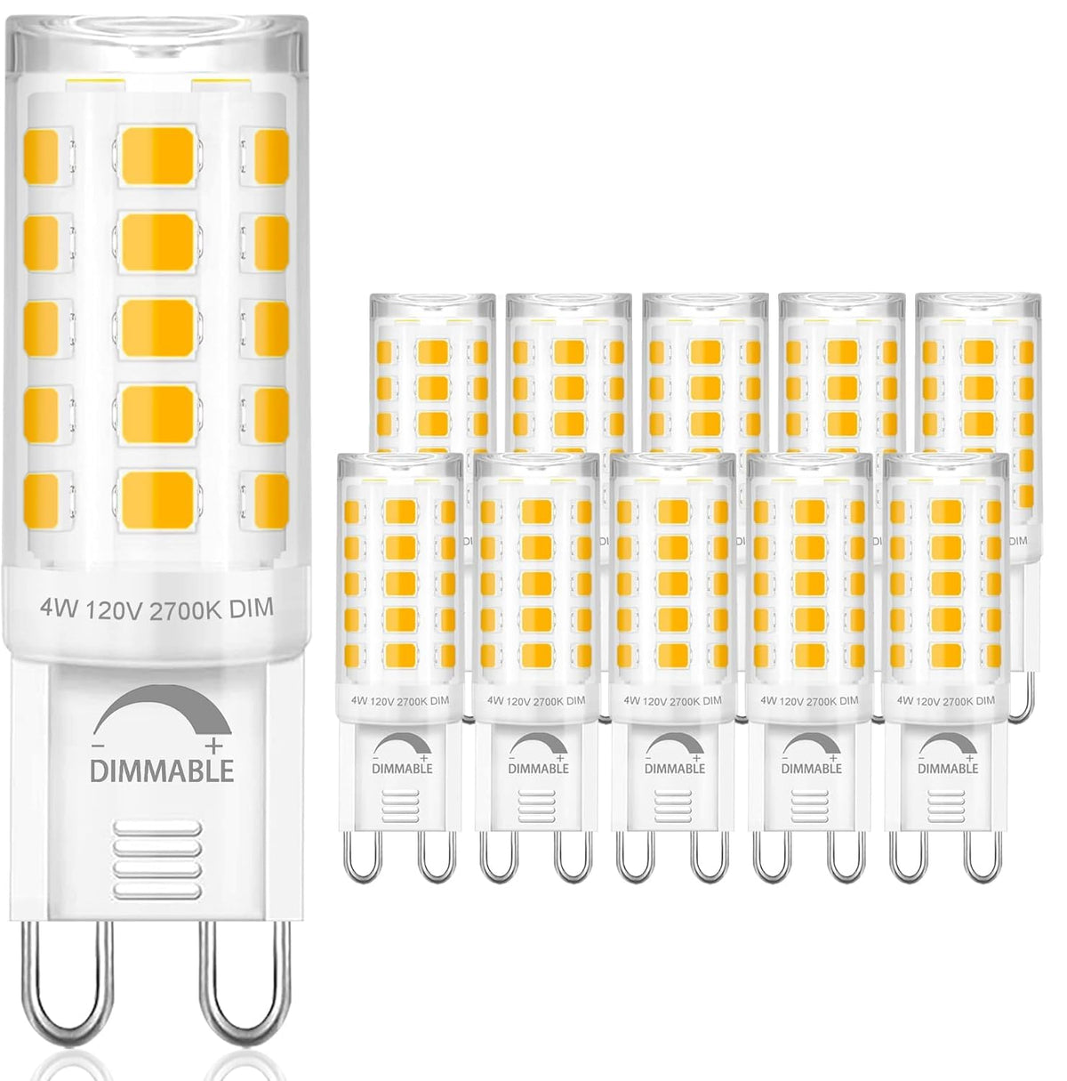 Winshine 10-Pack Dimmable G9 LED Bulbs 2700K Soft White | 4W, 400 lm, 360° Beam, CRI85+