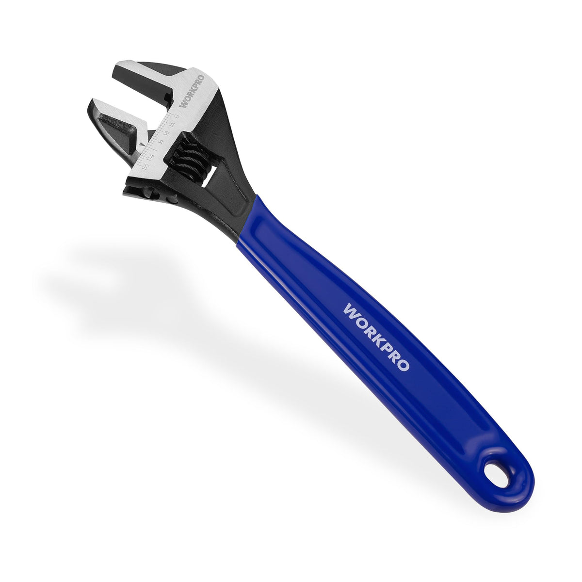 WORKPRO 12-Inch Adjustable Wrench — Wide Jaw, Black Oxide, Chrome Vanadium, Metric & SAE Scales