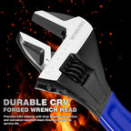 WORKPRO 12-Inch Adjustable Wrench — Wide Jaw, Black Oxide, Chrome Vanadium, Metric & SAE Scales