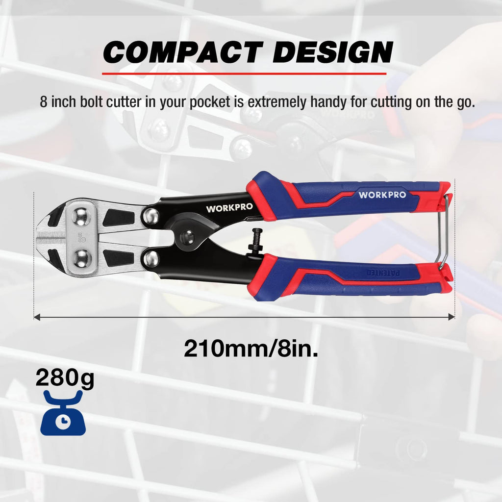 WORKPRO Mini Bolt Cutter 8-Inch – Spring-Loaded, Anti-Slip Handle, Heavy-Duty Wire Cutter (2.3mm Capacity)