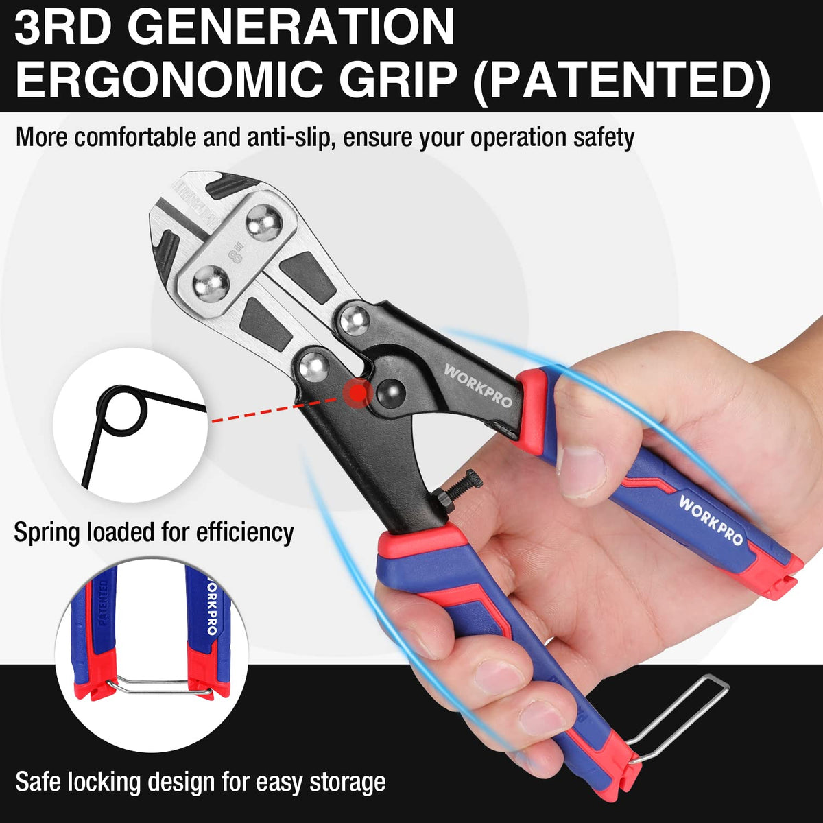 WORKPRO Mini Bolt Cutter 8-Inch – Spring-Loaded, Anti-Slip Handle, Heavy-Duty Wire Cutter (2.3mm Capacity)