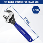 WORKPRO 12-Inch Adjustable Wrench — Wide Jaw, Black Oxide, Chrome Vanadium, Metric & SAE Scales