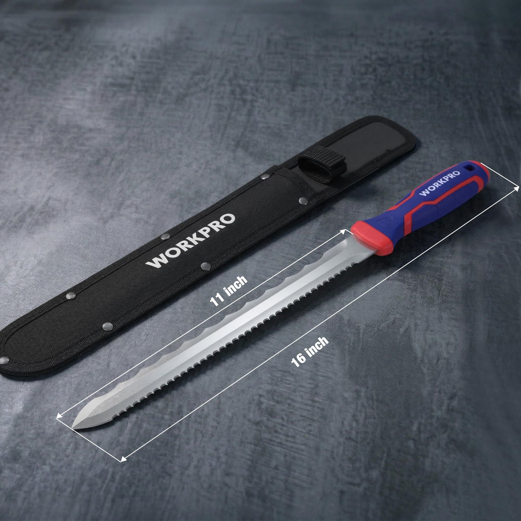 WORKPRO 11-Inch Insulation Knife - Stainless Steel Blade, Double-Sided Serrated Cutter