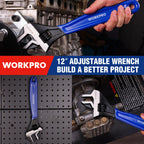 WORKPRO 12-Inch Adjustable Wrench — Wide Jaw, Black Oxide, Chrome Vanadium, Metric & SAE Scales