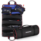 WORKPRO Roll Up Tool Bag – 4 Large Compartments, Detachable Pouches, Heavy Duty Tool Organizer