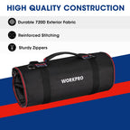 WORKPRO Roll Up Tool Bag – 4 Large Compartments, Detachable Pouches, Heavy Duty Tool Organizer