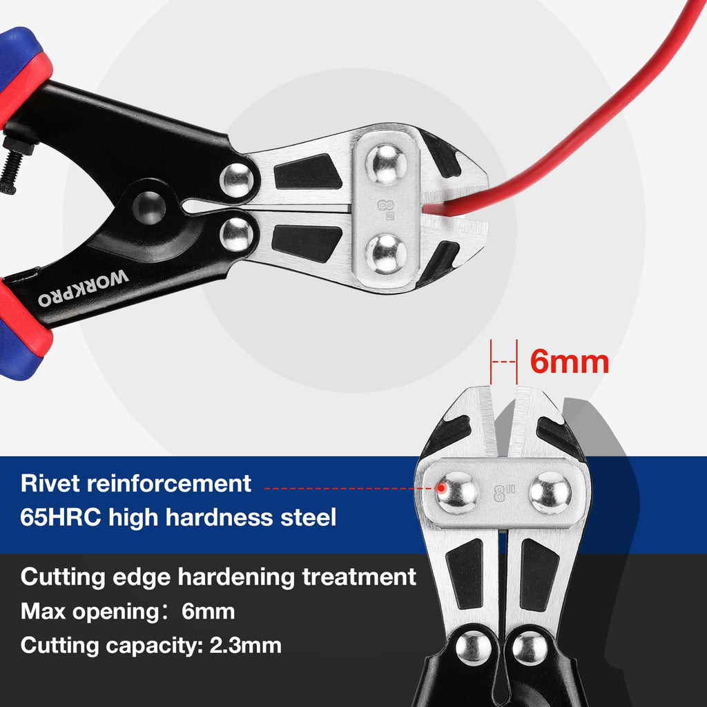 WORKPRO Mini Bolt Cutter 8-Inch – Spring-Loaded, Anti-Slip Handle, Heavy-Duty Wire Cutter (2.3mm Capacity)
