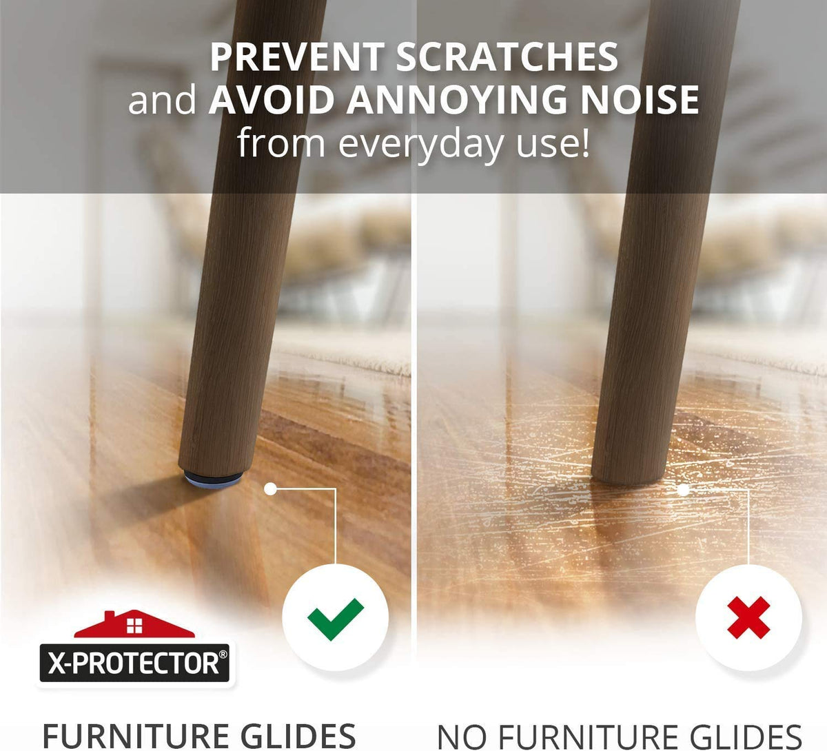 X-Protector Chair Glides – 1-inch Nail-On Sliders, 40 pcs, Grey Floor Protectors for Chairs