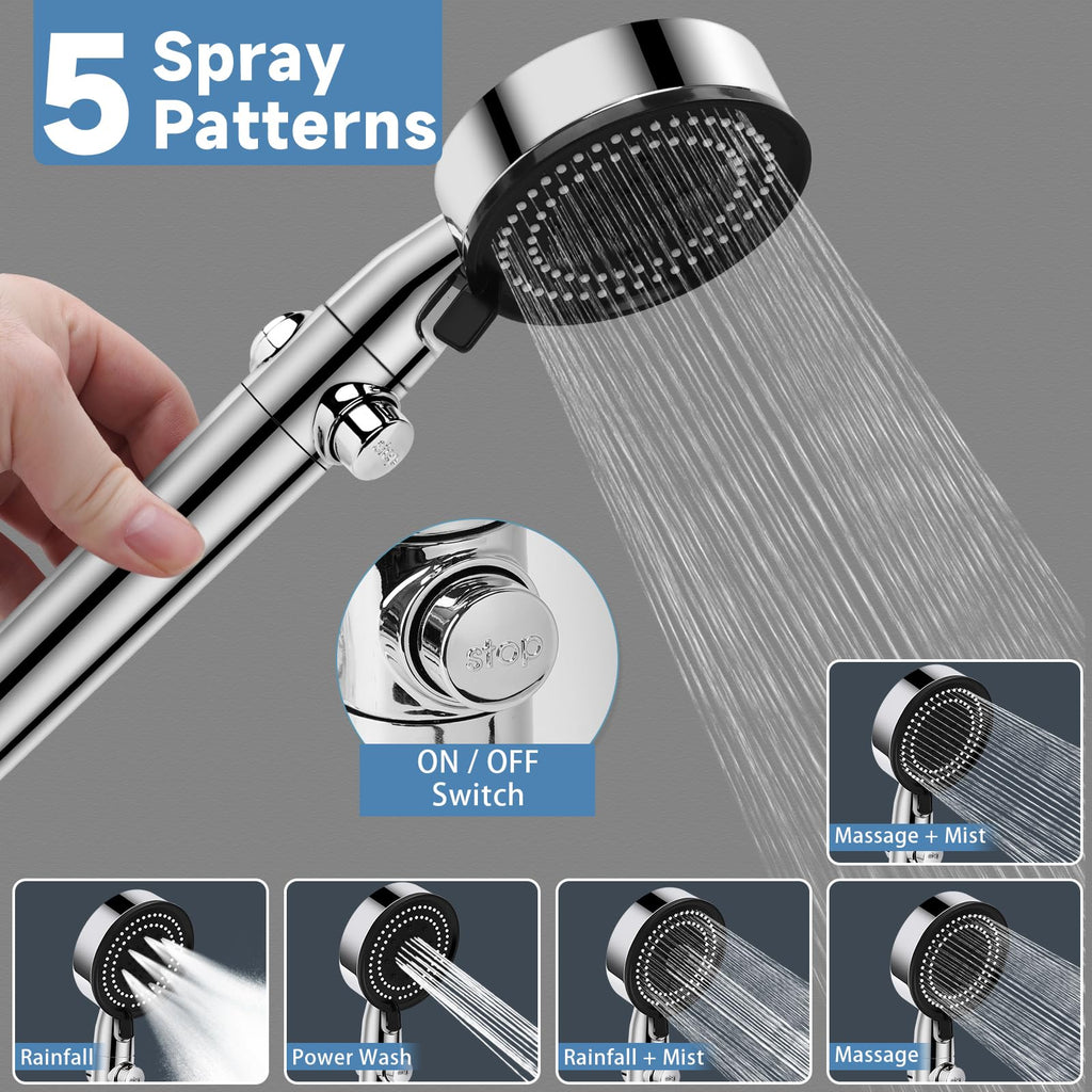 XFIRE-GEAR RV Shower Head with Hose – 5+1 Modes, On/Off, High Pressure, Water-Saving