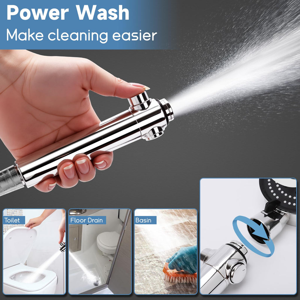 XFIRE-GEAR RV Shower Head with Hose – 5+1 Modes, On/Off, High Pressure, Water-Saving