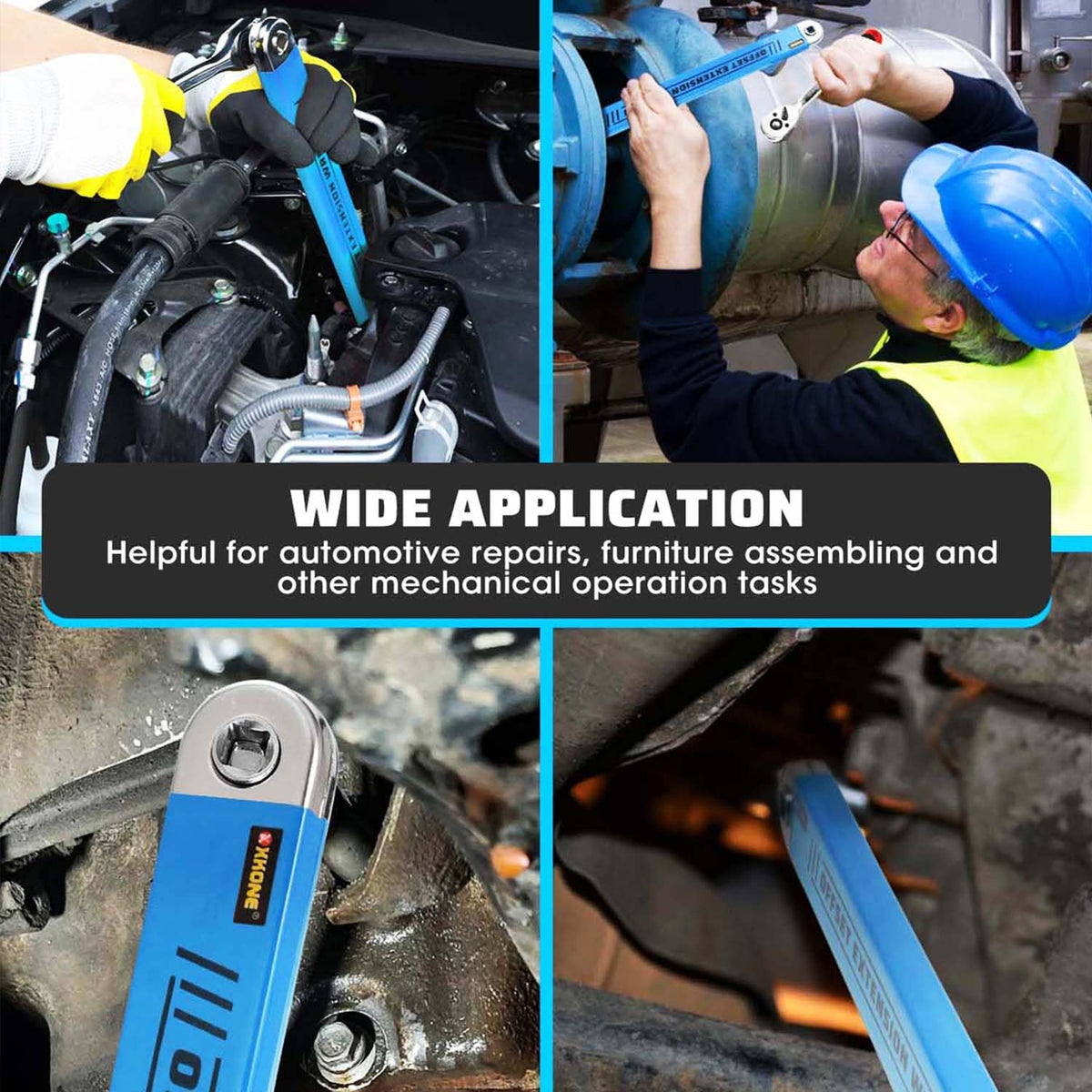 XKONE Offset Extension Wrench – Zero-Degree Swing for Tight Spaces | 3/8-inch Drive Extender Kit