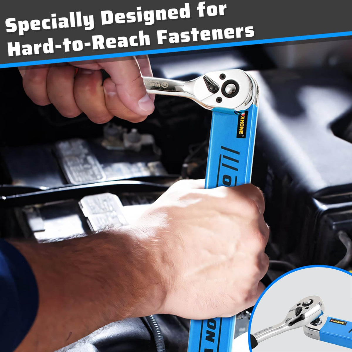 XKONE Offset Extension Wrench – Zero-Degree Swing for Tight Spaces | 3/8-inch Drive Extender Kit
