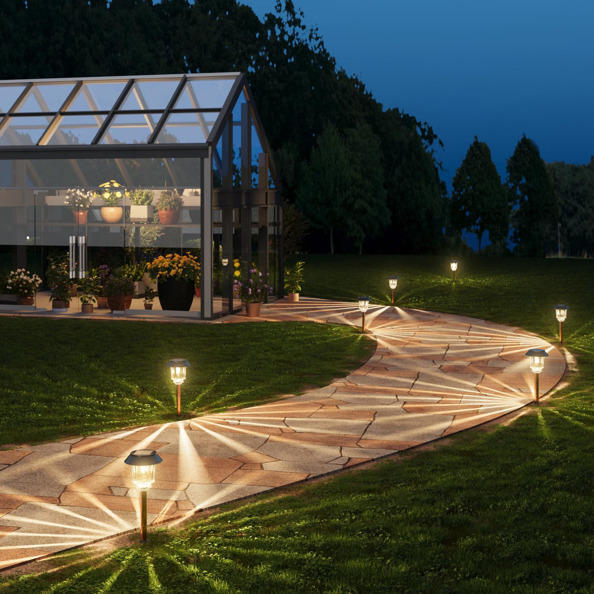 XMCOSY+ Solar Pathway Lights Outdoor - 6 Pack, Dimmable 10-40 LM, IP65 Waterproof Landscape Lighting