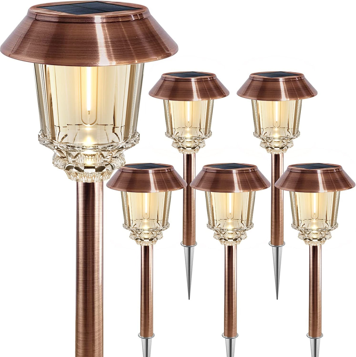 XMCOSY+ Solar Pathway Lights Outdoor - 6 Pack, Dimmable 10-40 LM, IP65 Waterproof Landscape Lighting