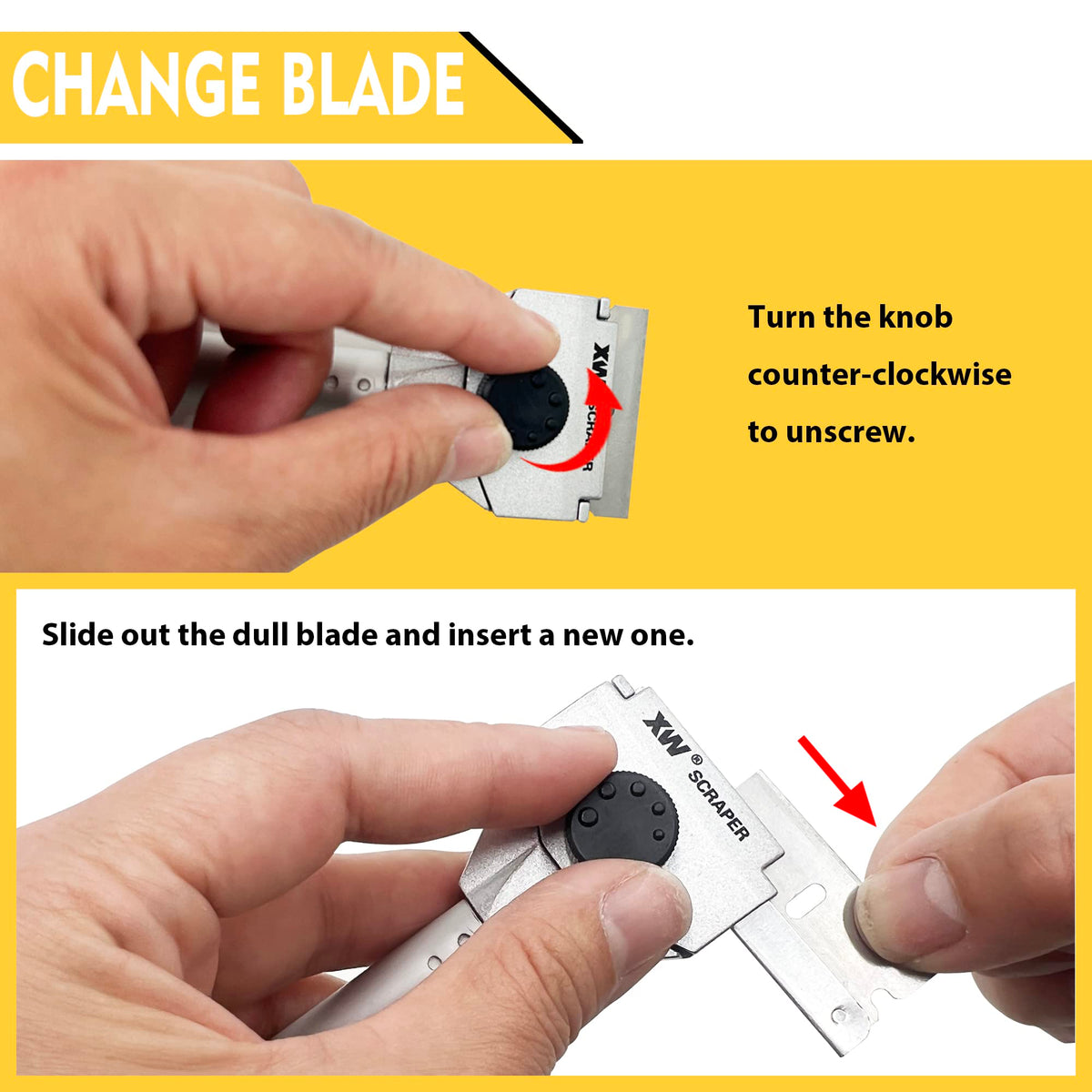 XW Razor Blade Paint Scraper Set - Heavy Duty Putty Knife with Quick Blade Change (2-Pack)