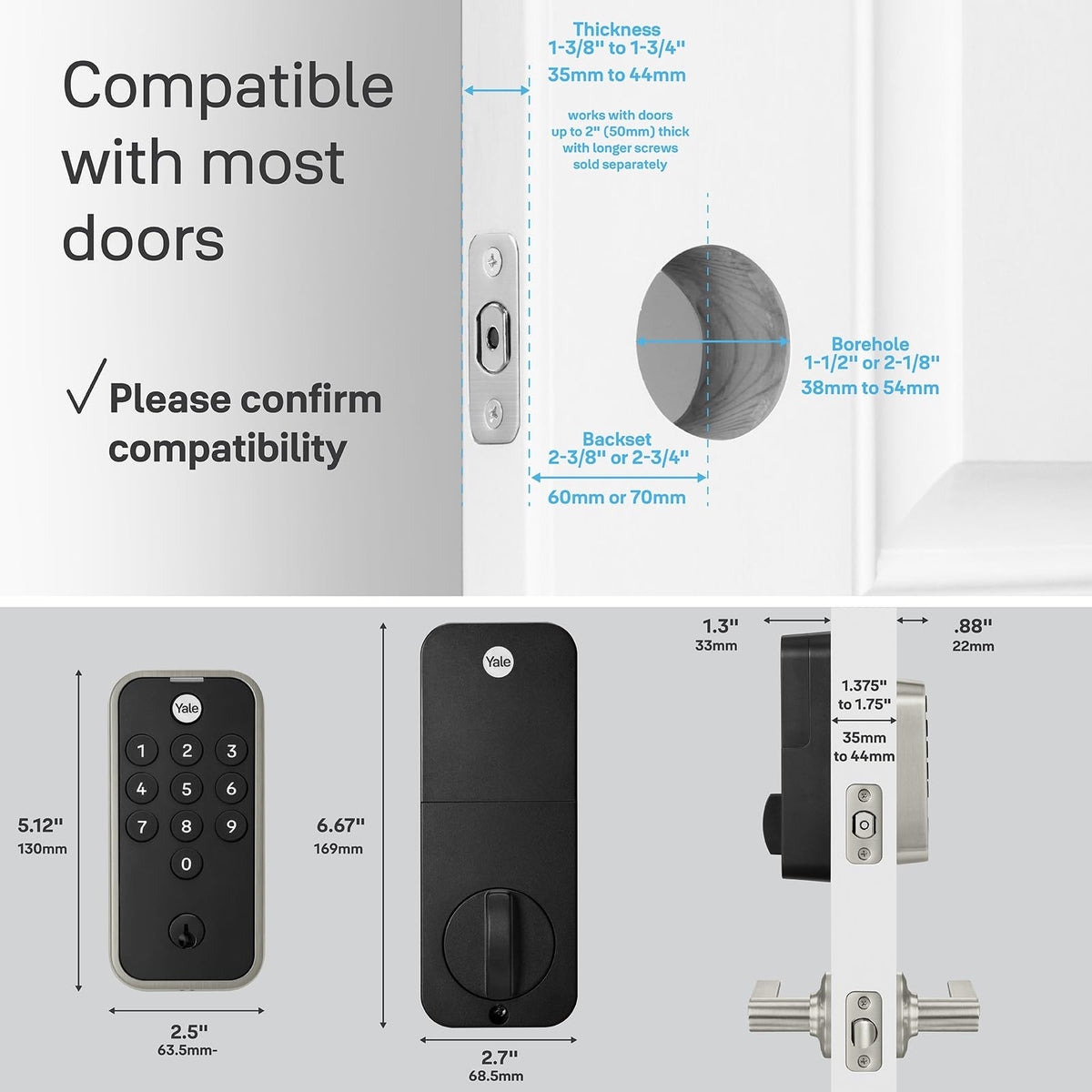 Yale Satin Nickel Code Keypad Deadbolt – Front Door Lock for Keyless Entry (YED210-NR-619)